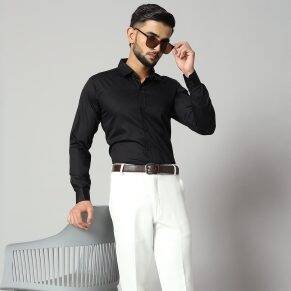 Trending shirts for men: black cotton satin shirt