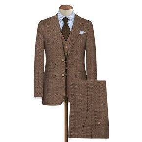 Brown herringbone wool blazer fabric