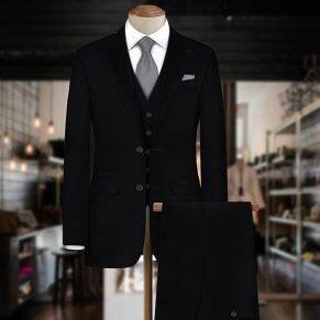 Black herringbone fabric for a tailored coat