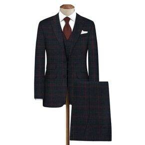 Dark blue checked suiting fabric close-up