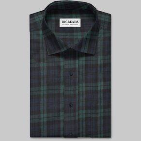 Green and navy blue plaid fabric detail