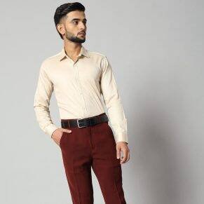 Trending shirts for men: beige long-sleeve shirt