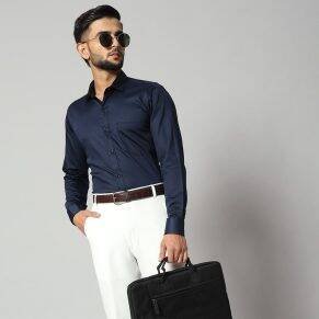 Trending shirts for men: navy blue long-sleeve shirt