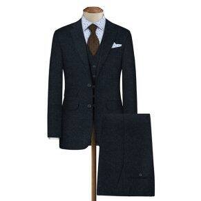 Navy blue wool tweed for a three-piece suit