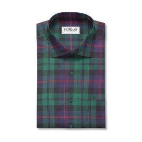 Green and blue tartan fabric with a woven plaid design
