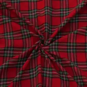 Red tartan check fabric with a classic woven pattern
